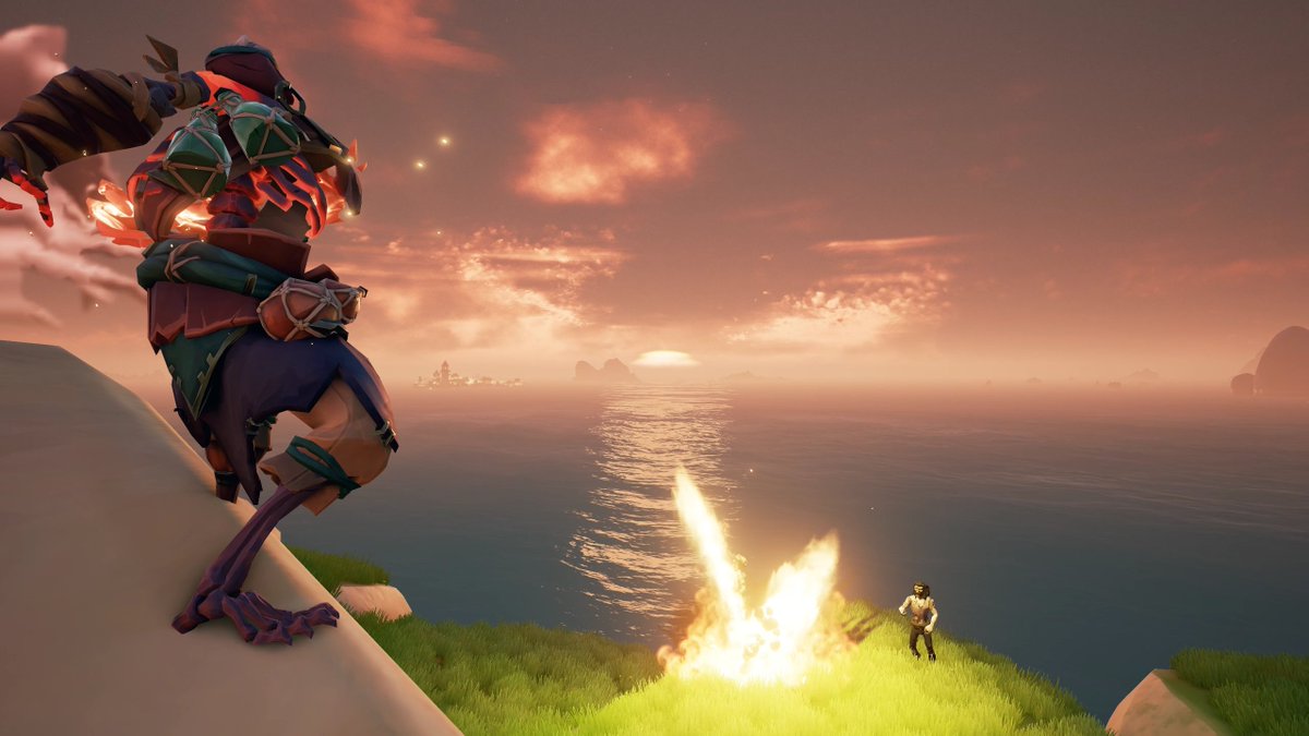 In the golden twilight, fearless pirates dueled fiercely, seeking fame and fortune under the gaze of the dazzling sunset. Theme: Stunning Sunsets #Sotshot @Seaofthieves #Seaofthieves