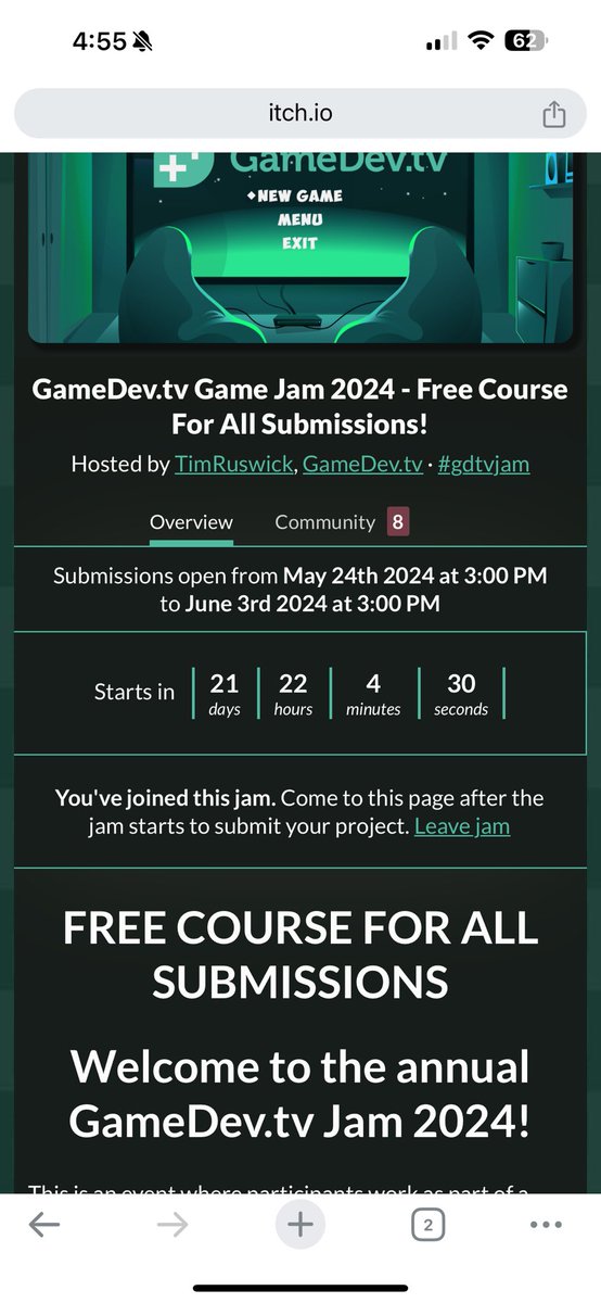 Look who’s signed up for @GameDevTV game jam! Let’s have some fun with this. Will be working on this on my livestreams on Saturday!