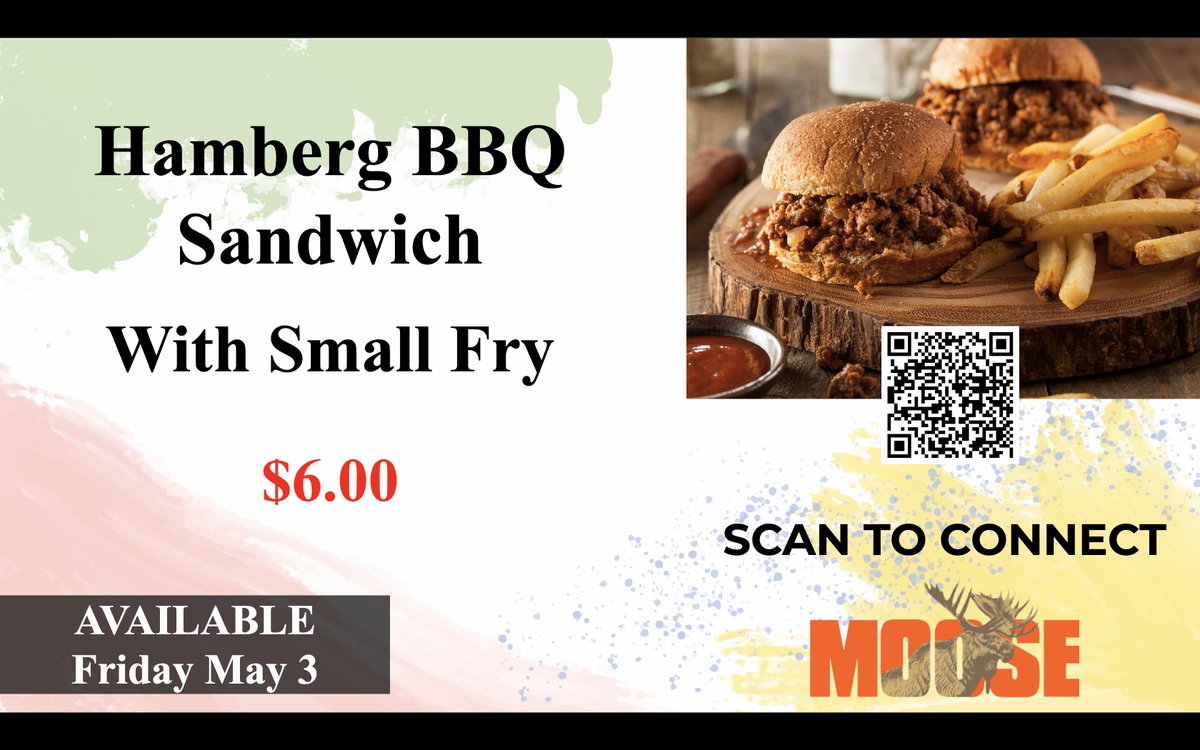 🍔🍟 Tomorrows Food Special 🌭🍟
Sink your teeth into our juicy Hamburger BBQ served with a side of crispy small fries for only $6!  Don't miss out on this scrumptious deal! #MooseLodge #McSherrystownMoose #FoodSpecials #HamburgerBBQ #Fries 🍔🍟