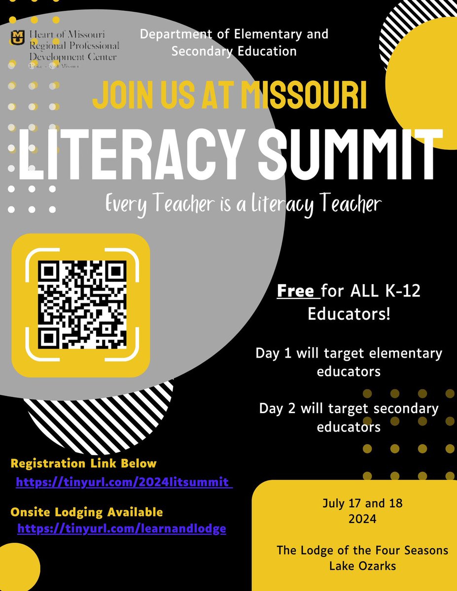 Join DESE’s literacy team and Missouri’s K-12 public school educators from across the state, on July 17-18 at The Lodge of the Four Seasons in Lake Ozark for the 2024 DESE Literacy Summit, “Every Teacher is a Literacy Teacher.” @mizzoueducation buff.ly/3UJOR9m