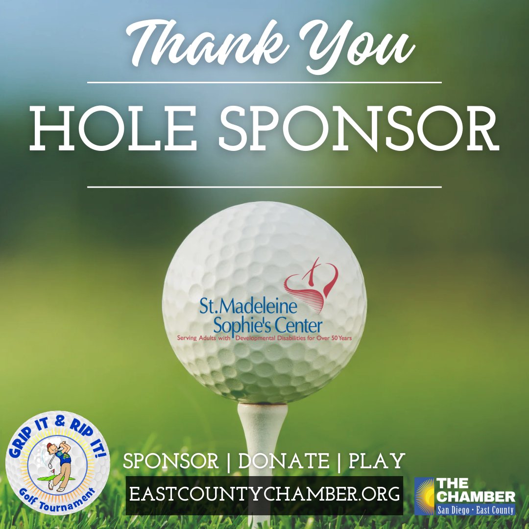 #ThankYou #StMadeleineSophiesCenter #SMSC for being a #holesponsor at the #SDECCC #GripItandRipIt #GolfTournament on May 23rd.  Be a sponsor and #network #play #party business.eastcountychamber.org/events/details…