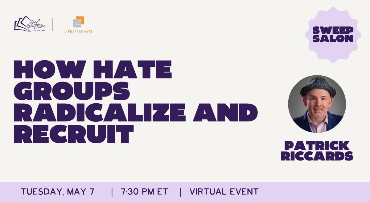 The recent rise in extremism and hate groups is scary, so let’s learn what we can do to protect against this risk. Join us for this event with our friends at @lifeafterhate to learn how radicalization happens and how we can stop it. Register: go.redwine.blue/9k1