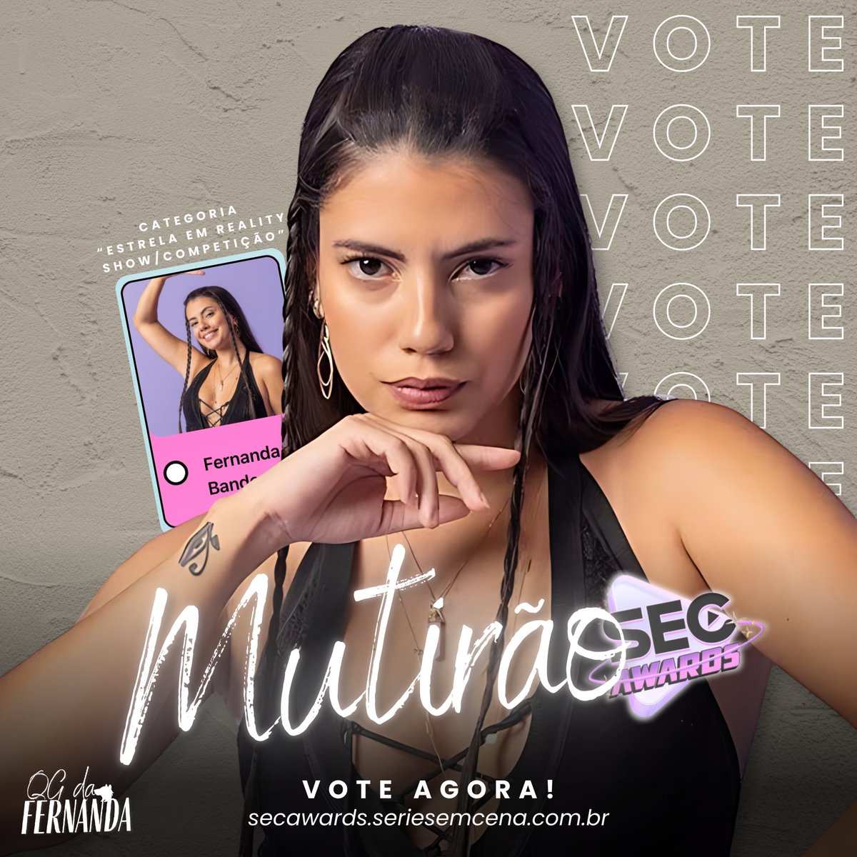 ✨ MEGA MUTIRÃO - SEC AWARDS✨ 

— Siga @secawards para o seu voto ser validado

🎯 META: 2k de comentários com as hashtags 👇🏽
#FernandaBande #EstrelaemReality #SECAwards