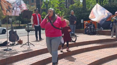 The Christian Nationalist, anti-LGBTQ+ crusaders drove to Portland today and held a rally at the Terry Schrunk Plaza. Here's Michelle Krieg from The Collective Church and part of DontMessWithOurKids.