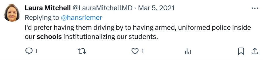 Great picture of an individual that made sure our schools stayed closed and thinks that SROs "institutionalize" our children.  Cool shirt too