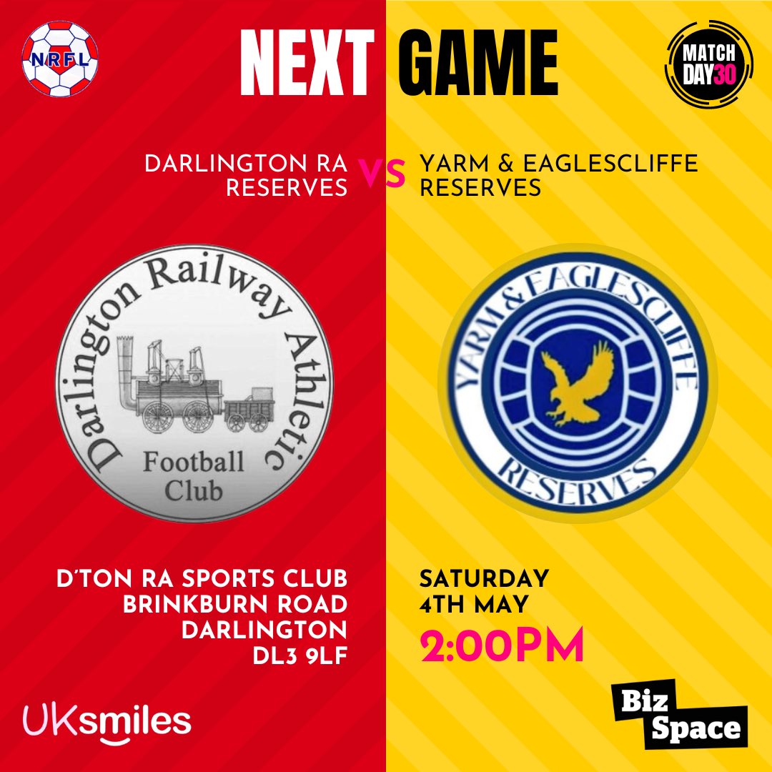 yandereserves's tweet image. 28 (and 9 tenths) games down and it all comes down to this. Our final league game of the season sees us travel to fellow title chasers Darlington RA Reserves. Come and support the boys for one last big push in the league.

#UTYAE 🔵🦅⚪️