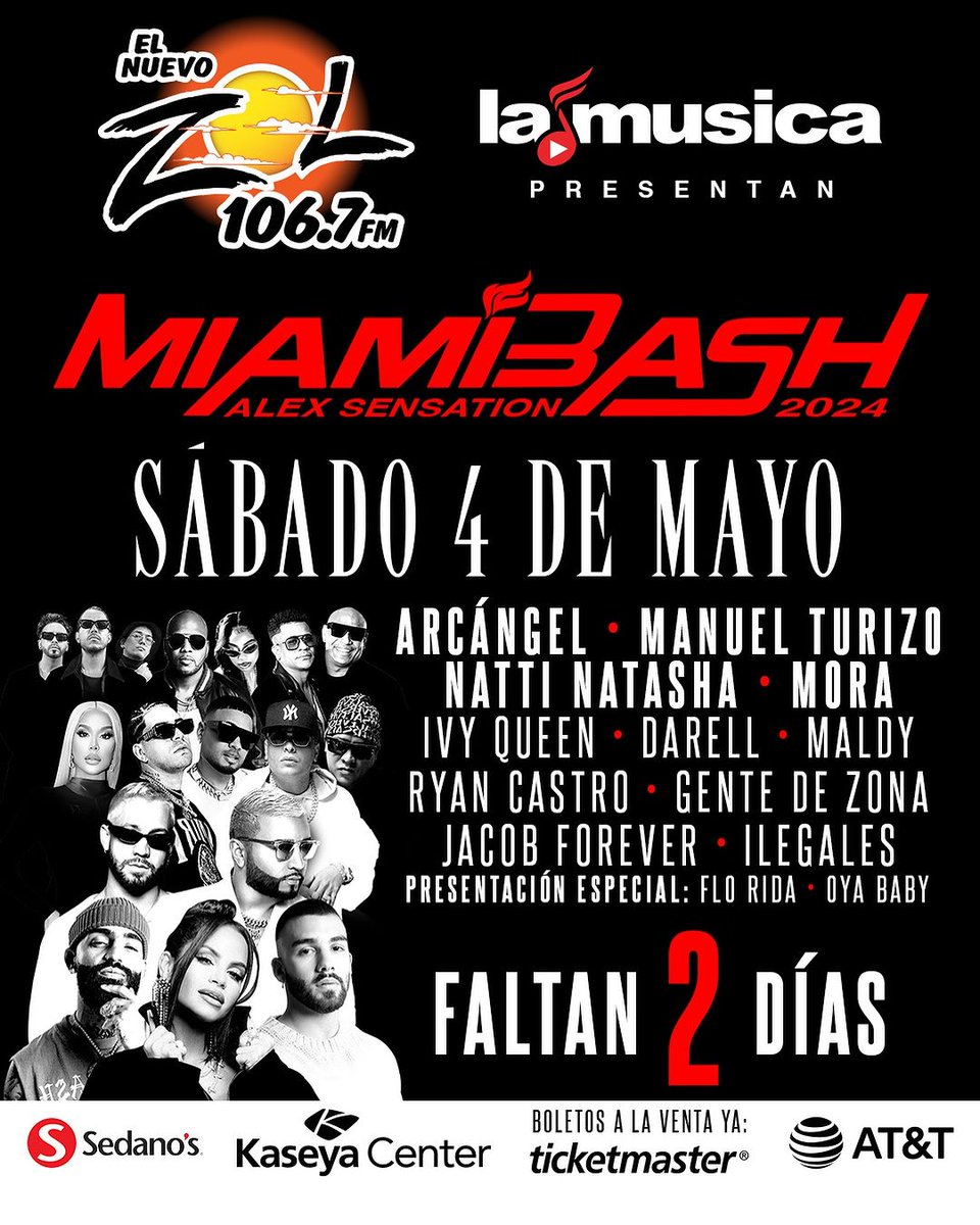 ¡Nos vemos este Sábado en el #MiamiBash !!!! 🥵 Faltan solo dos días… ¡Ahora sí se formó el party! 🔥 Tickets:ticketmaster.com/miamibash-tick… #GenteDeZona #Miami #MiamiBash2024 #LivePerformance