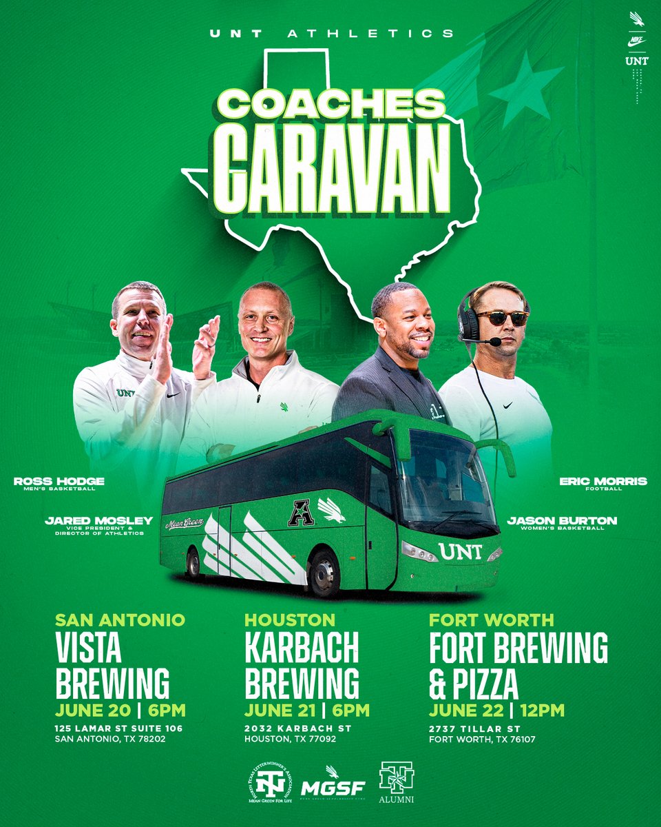 Our 2⃣0⃣2⃣4⃣ Coaches Caravan dates are set! See y'all in San Antonio, Houston and Fort Forth. 🗺️ 🔗 northtex.as/24CoachesCarav… #GMG🟢🦅