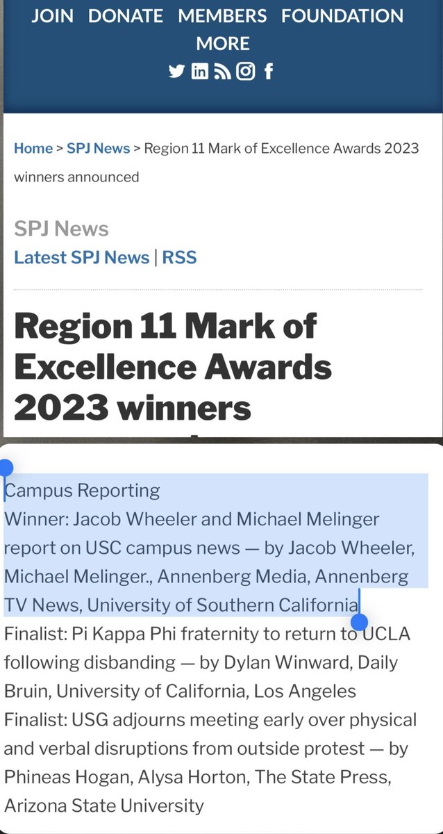 Excited to share that my @USC campus reporting on the Israel-Hamas war won #1 place from the Society of Professional Journalists