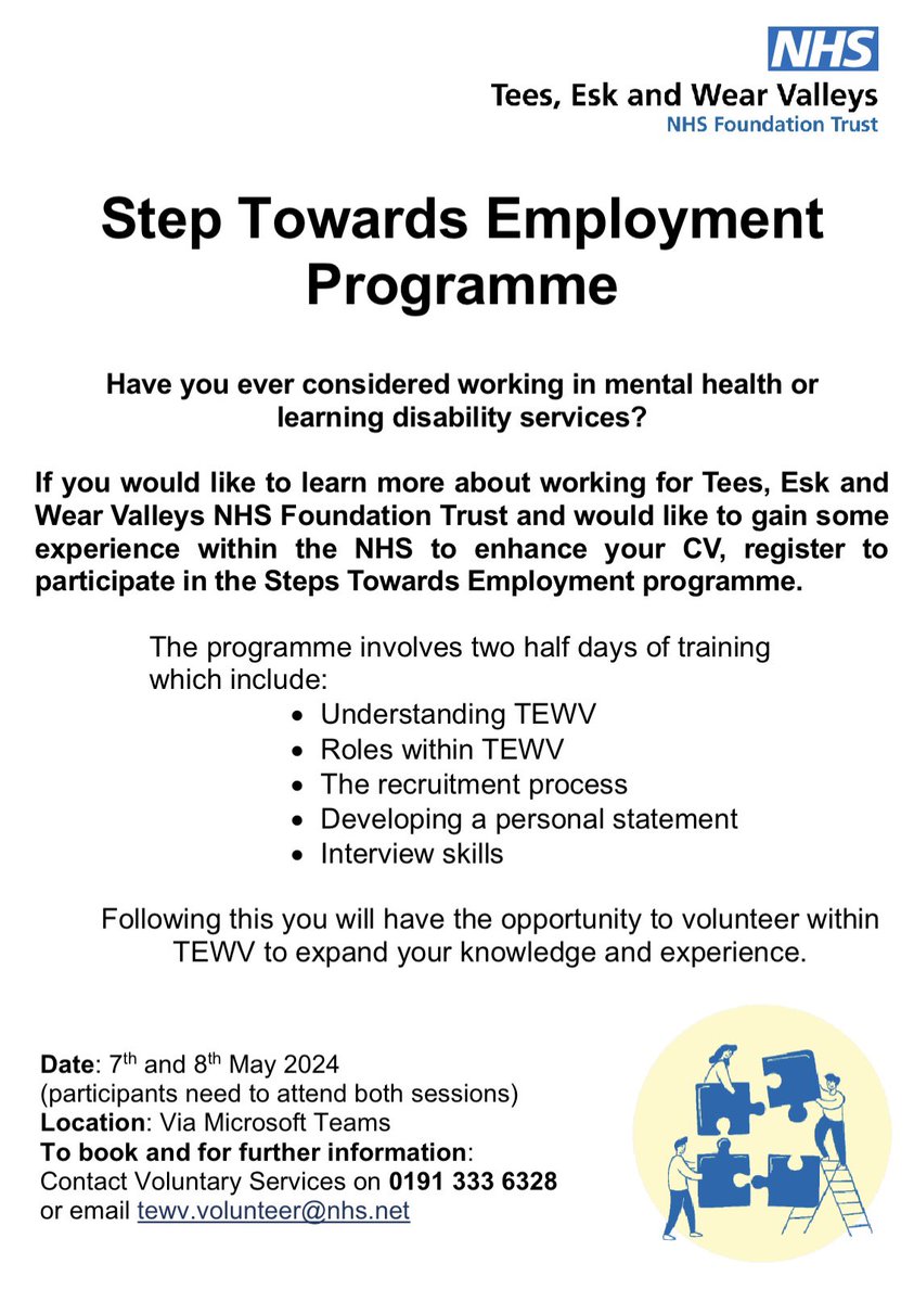 A 2-day programme supporting the step towards employment, taking place next week. Contact the number/email below to book a place #nhs #nhsjobs #jobseekers #Employment #Teesside #teessidejobs