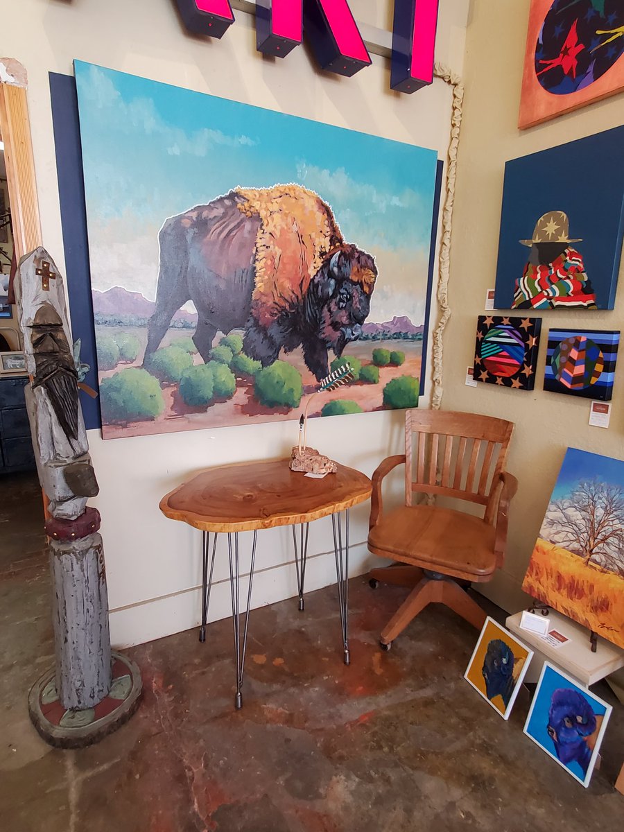 I guess I have graduated from 'old guy piddling with wood & metal' to 'budding artist'. The live edge table under the painting is my first piece accepted in a gallery.  Big weekend in this art district this weekend.  Hope it sells.