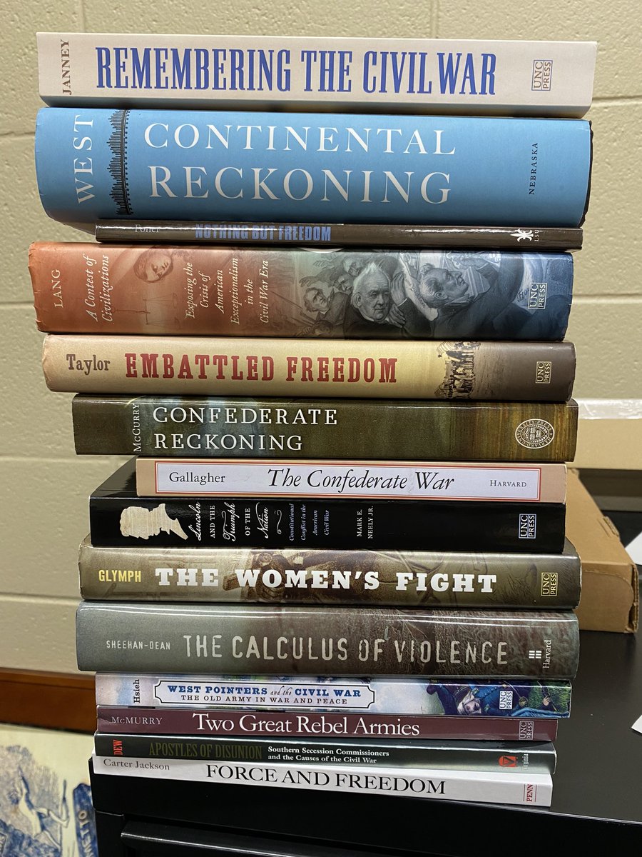 Well, we made it. Just finished a tremendous semester working through readings in the Civil War era with my @umhistory graduate students—complete with great readings from @kcarterjackson, @whsieh, @smccurry3, @amurrelltaylor, @AndrewFLang, @HC_Richardson, and more.