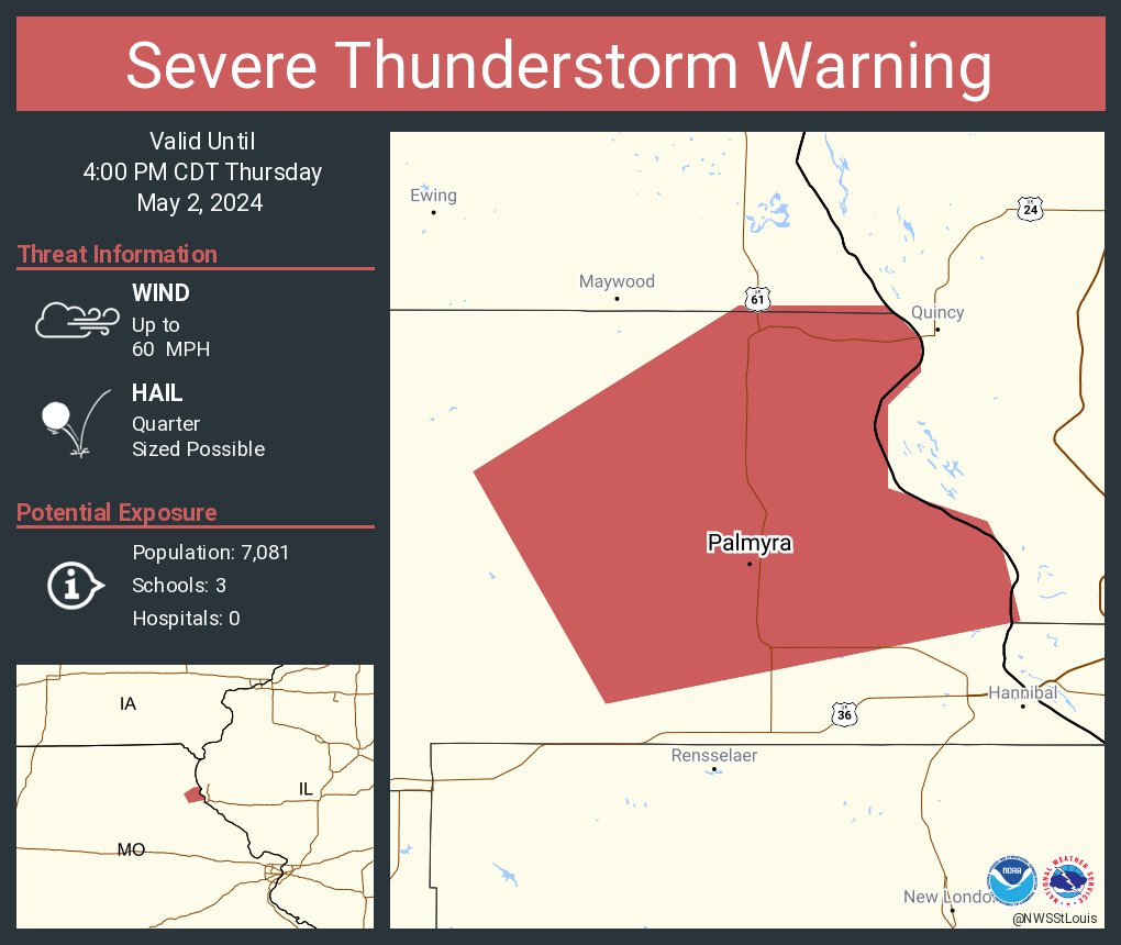 Severe Thunderstorm Warning including Palmyra MO until 4:00 PM CDT