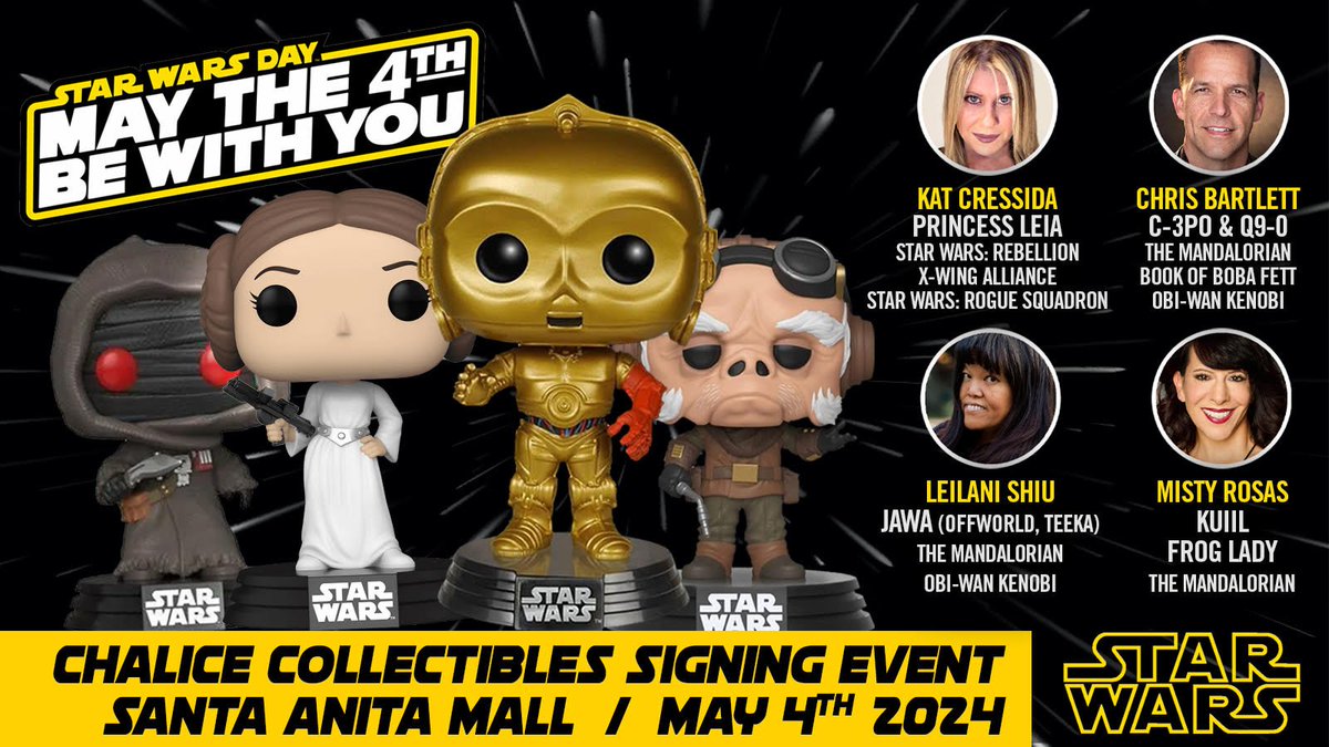 ⭐️CELEBRATE MAY THE 4th!⭐️

See ya at this incred ⭐️ STAR WARS EVENT!

Meet stars from MANDALORIAN✨ #OBIWAN✨ BOBA FETT✨!

Interact w R2-D2 ⭐️ BB8 as enjoyed in #GalaxysEdge!

#MayThe4th ⭐️ BE WITH YA!

#FunkoPop #Funkos #FanConvention #StarWarsCelebration #StarWarsFan #Funko