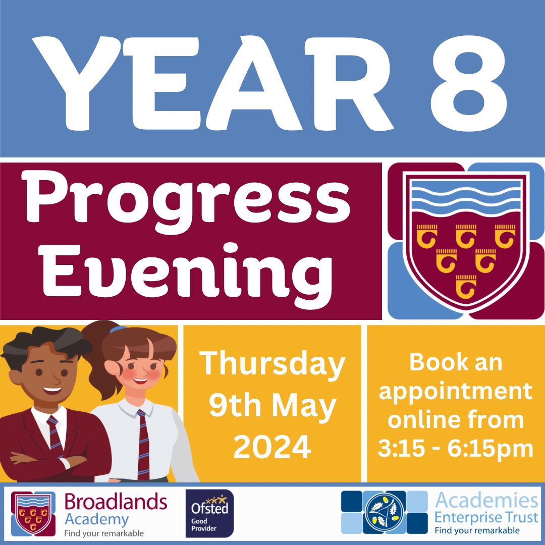 Year 8 Progress Evening is next week. Book your appointments online to discuss your child’s progress and get some guidance on next steps. 
Letters explaining how to book have been emailed home. 
ℹ️Link in Bio to letters
#lifeataet #oneaet