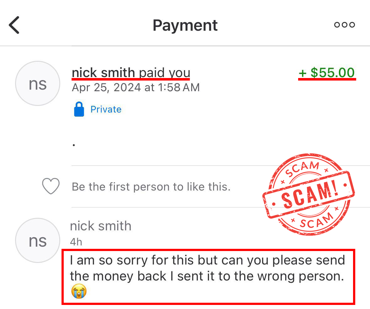 ** Venmo Accidental Payment Scams ** Never entertain requests like this about sending money back that was accidentally sent to you on Venmo. You can ask the sender to contact Venmo directly as it may be a payment scam. #scam #fraud #venmo #payment