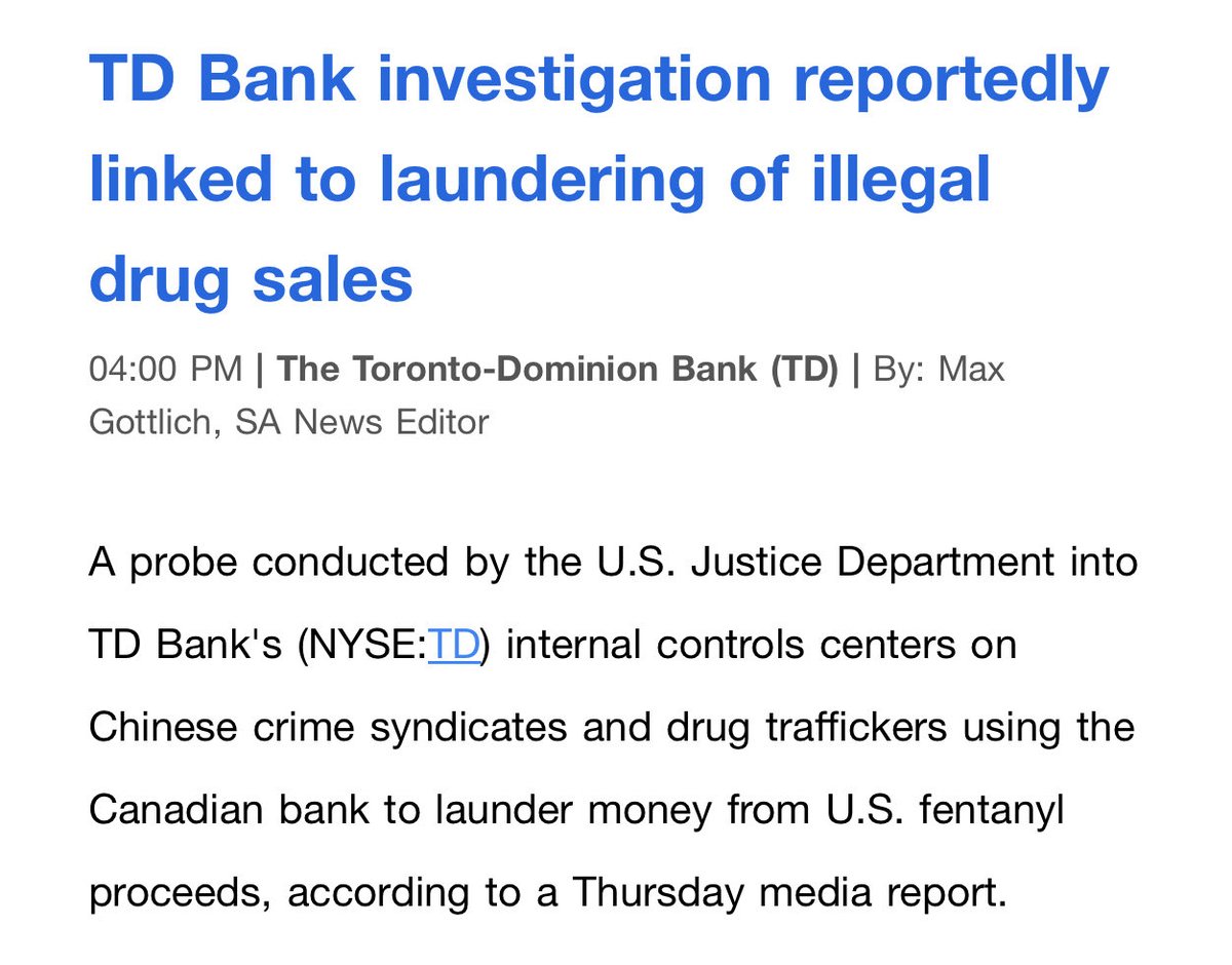 OF COURSE it’s related to laundering proceeds of fentanyl trafficking ⁦@TD_Canada⁩ ⁦@scoopercooper⁩ ⁦@AlderLaneEggs⁩ ⁦@FINTRAC_Canada⁩ ⁦@OSFICanada⁩