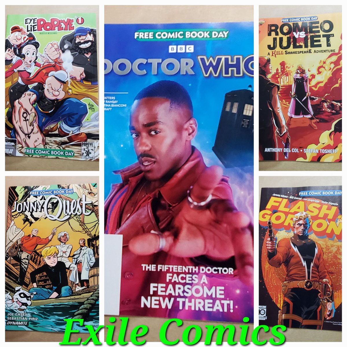 Exile Comics #FreeComicBookDay! 5/4/24 #ExileComicsNY #Bronx #NYC #FCBD #Popeye #DoctorWho #JonnyQuest #RomeoVsJuliet #FlashGordon