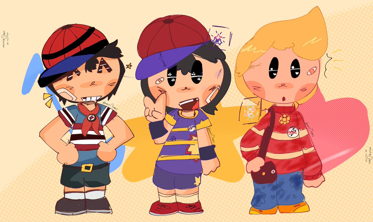1. this is late sorry
2. ik lineups like these are boring i just had no ideas
 ness design woah (HES SO SILLYB😭😭😭😭😭).. I don't like how Lucas came out but whstever LOL
#mother1 #earthbound #mother3