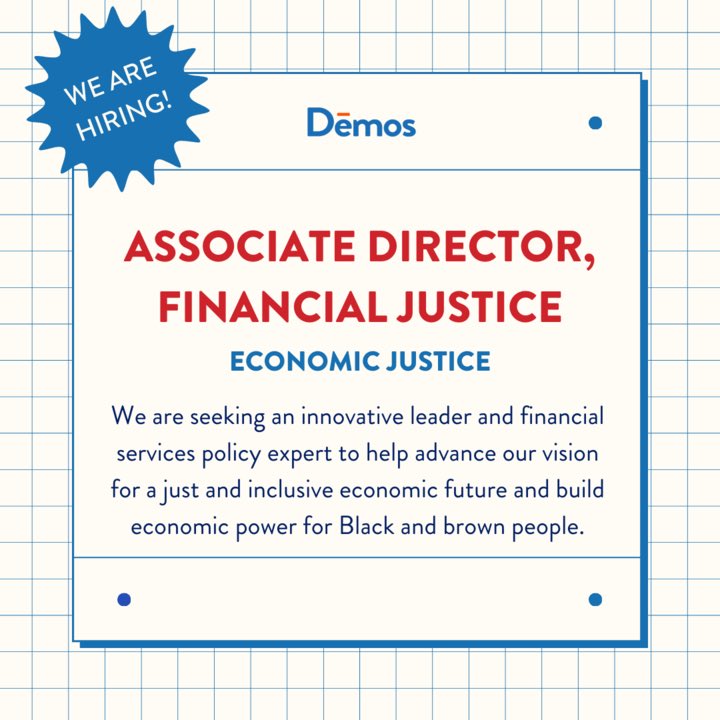 We're hiring! Join Demos as our new Associate Director of Financial Justice. Lead the charge in creating economic solutions that empower Black and brown communities. Ready to make an impact? Apply now: demos.nyc/3Wrdh8Q