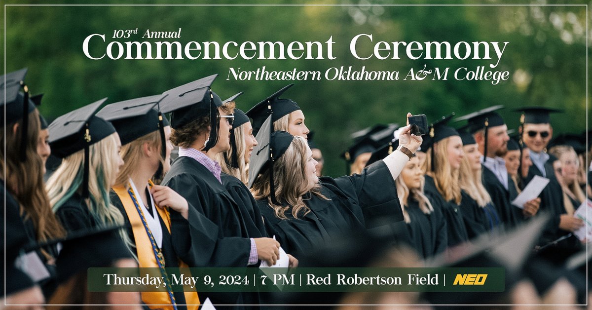 Join us for our 103rd commencement ceremony Thursday at 7pm at Red Robertson Field to celebrate the NEO Class of 2024. neo.edu/neo-to-celebra…
