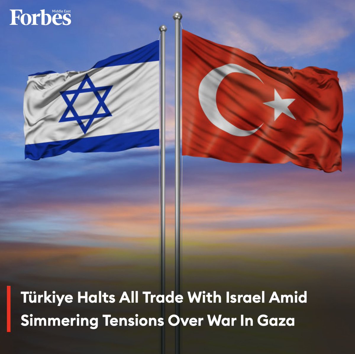 The Israeli foreign minister has said that #Türkiye was breaking trade agreements by blocking ports for all Israeli imports and exports. #Forbes For more details: 🔗 on.forbesmiddleeast.com/tpuv