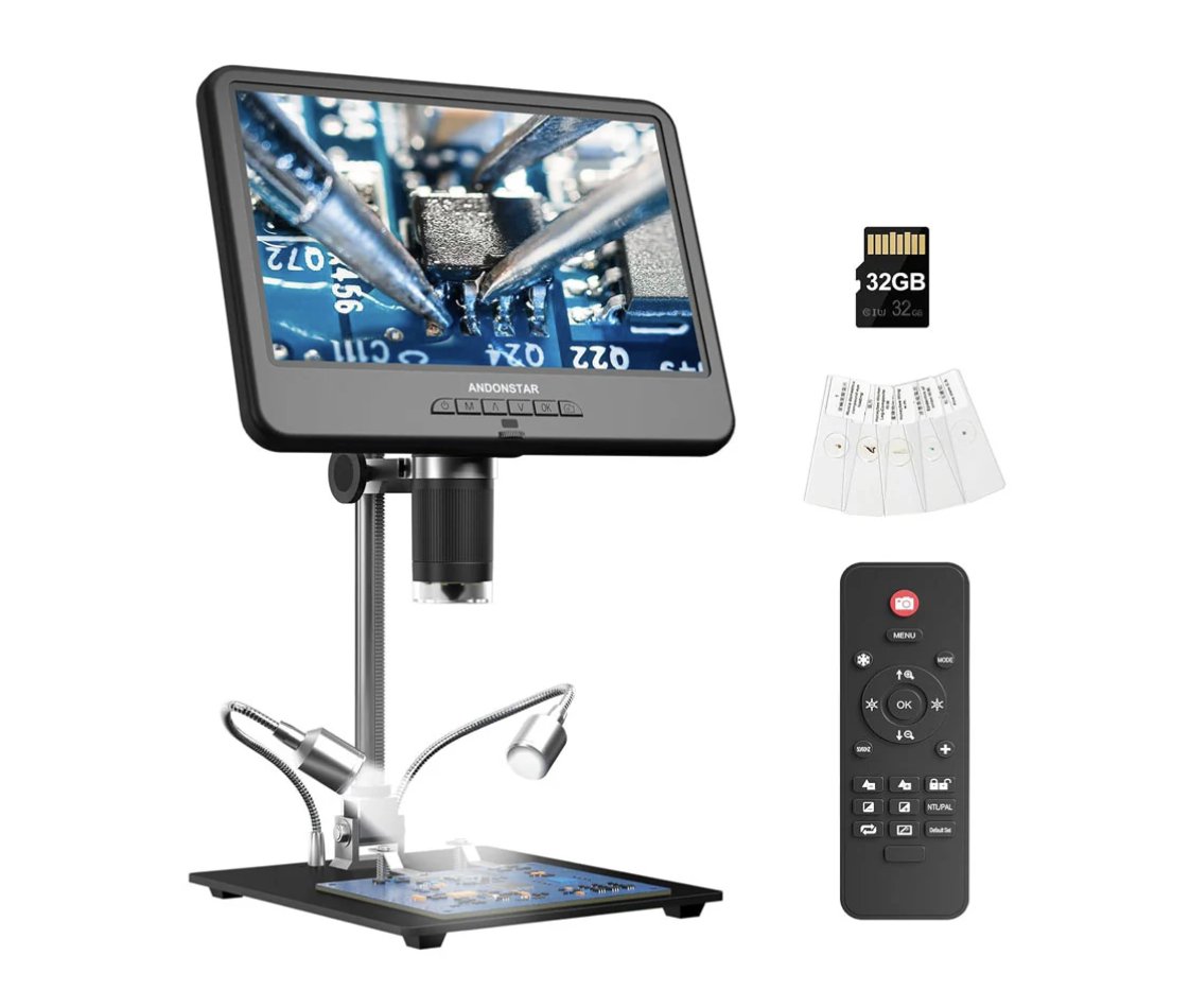 The Andonstar AD210 is a digital microscope with a large 10.1-inch IPS display that offers a 178° viewing angle and supports 1080P video and 12 MP photo capture. elektor.com/products/andon… #microscope #electronics