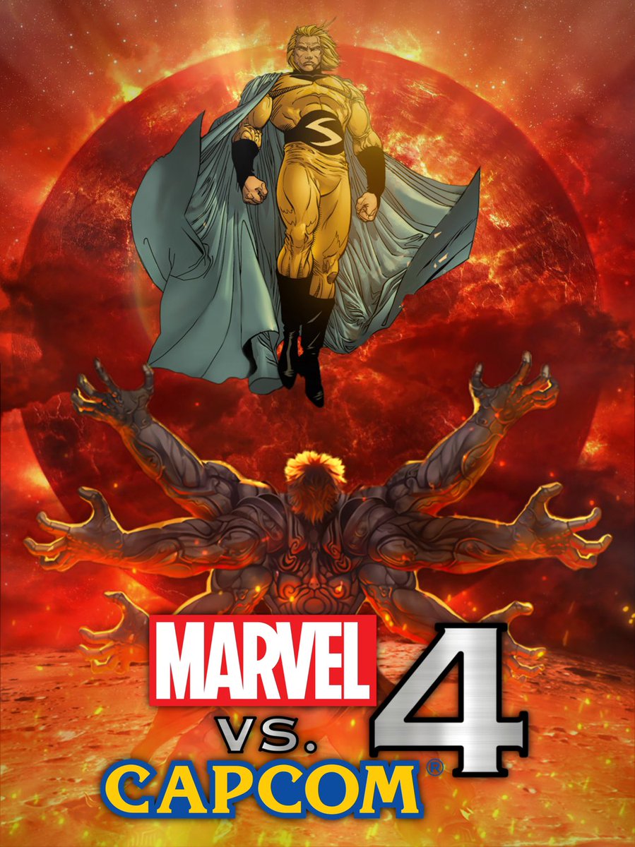 Started playing #UltimateMarvelVSCapcom3 in early 2022 and it has to be one of the greatest games of all time imo.

Made this mock poster on photoshop of an idea I had for a Marvel VS Capcom 4, featuring Marvel’s Golden Guardian, Sentry, up against Capcom’s God of Wrath, Asura