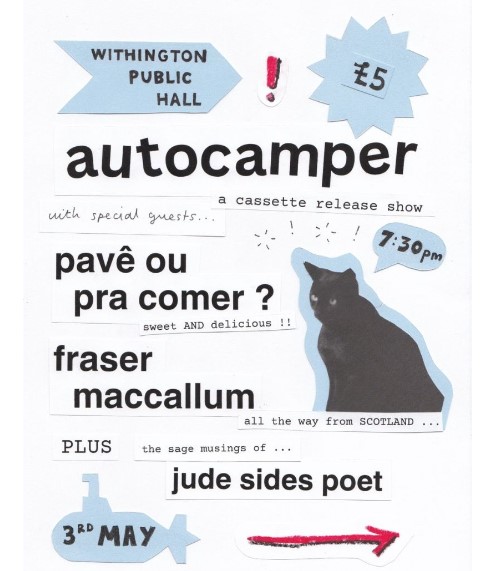 Our great pals @AutocamperBand are playing a cassette launch party @withypublichall tomorrow with @paveband , @frasermaccallummusic and poetry from @thump_stuff It's only a fiver if you are In The Area. @SafeSuburban @FCUnitedMcr