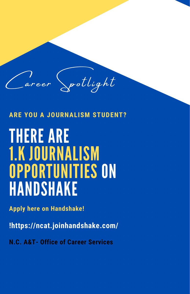 Are you a journalism student looking for an opportunity in your major📝? There are over a thousand opportunities on Handshake! Check out Handshake for more opportunities. #ncat24 #ncat25 #ncat26 #ncat27 #journalism