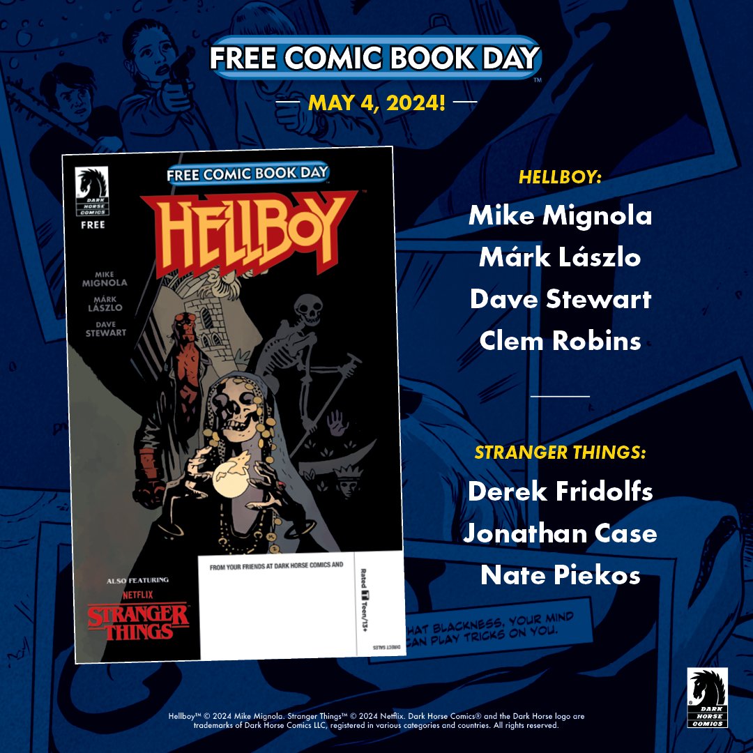 FCBD is almost here! @IGN has listed the Hellboy/Stranger Things issue as one of the top 11 issues to grab: bit.ly/3Qv9mDX Feat. @artofmmignola & Mark Laszlo's Hellboy 'The Fortune Teller' and Derek Fridolfs & @Jonathan_Case's Stranger Things 'Deliver Me From Evil'