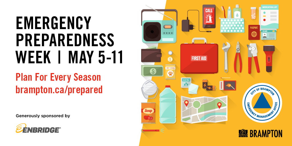 Hey #Brampton, from severe winter storms to extreme summer heat learn how you can plan for emergencies, May 5 to May 11, and participate in Emergency Preparedness Week. 📝⚠️ Here's what you need to know 🔗: ow.ly/JXwK50RvbsO