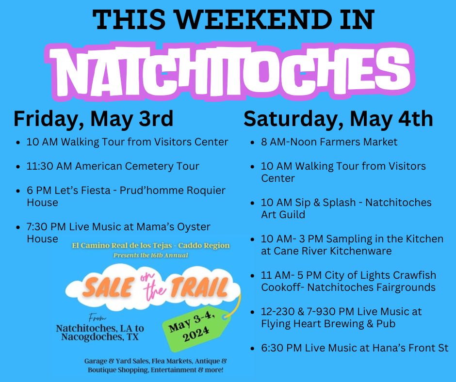 There's always something to do in Natchitoches! Y'all come see us! #elcaminoreal #gonatchitoches #livemusic #crawfish #farmersmarket