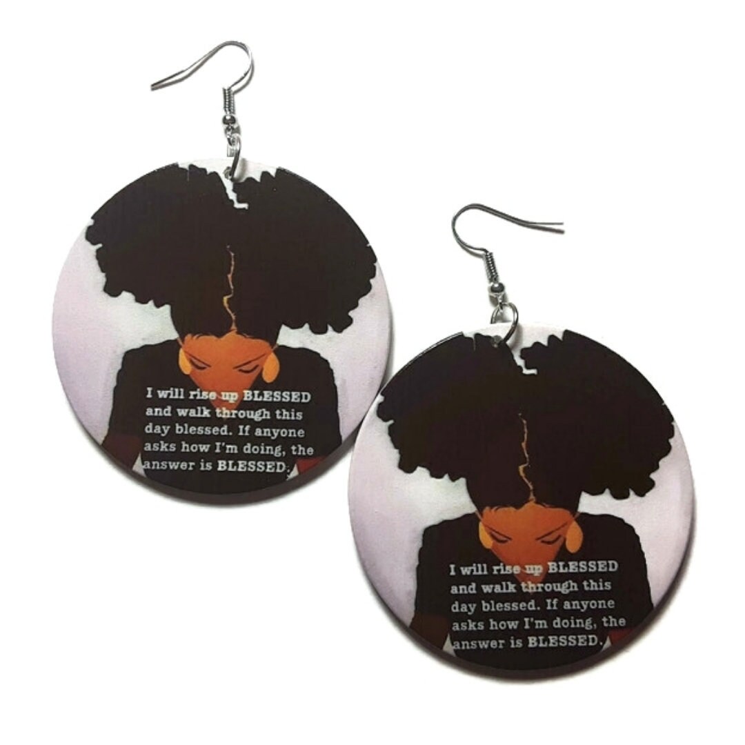 BLESSED Rise Up and Walk Statement Dangle Wood Earrings tuppu.net/fdd49f3d #Etsy #fashionjewelry #melaninfashion #blackownedbusiness #explore #WoodEarrings