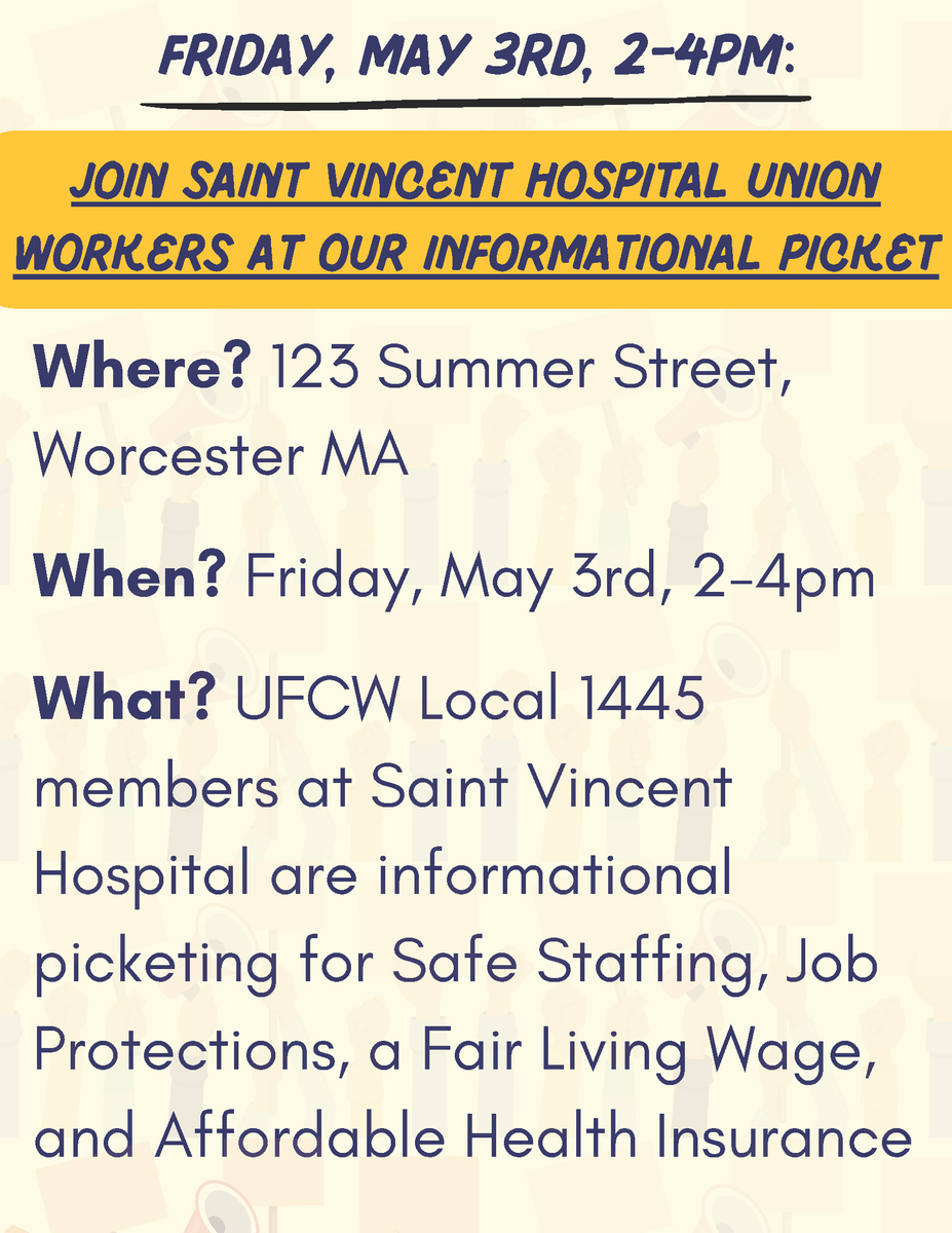 St. Vincent Hospital workers are fighting at the negotiation table for adequate staffing levels, a fair living wage, and real job protections. Join <a href="/UFCW1445/">UFCW Local 1445</a> and their St. Vincent members this Friday for an informational picketing outside of the hospital.
