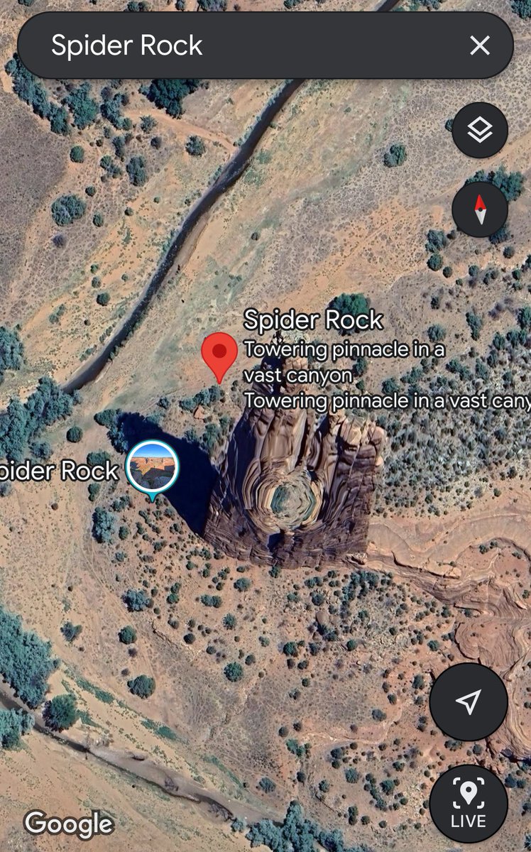 Um….on a whim I decided to look at Spider Rock on my Rez via Google Maps. My people know that there is a portal there - even described in our Creation Story. Look at this screenshot I took!!!! #portal #UFOTwitter #NativeTwitter #RezTwitter