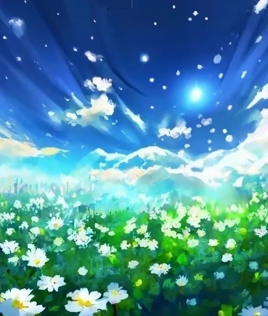 [Ice ship had landed on the flower Field then he walked out he then sat down in the flower Field.]