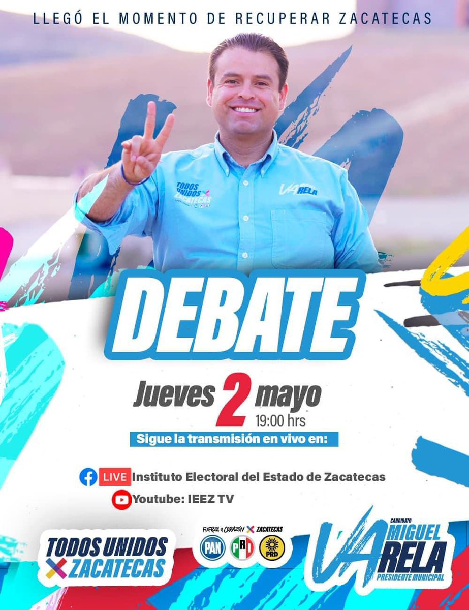 🛑 ATENCIÓN #Zacatecas, este día se llevará a cabo en punto de las 19 horas el debate entre los candidatos a la presidencia municipal de Zacatecas capital.