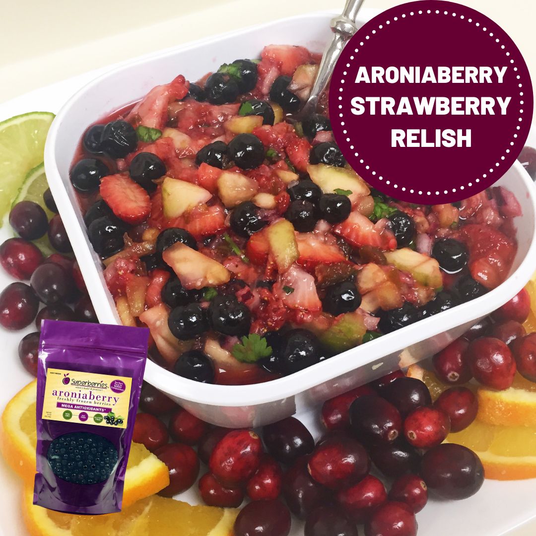 This berry-licious #Aroniaberry Strawberry Relish blends a medley of ingredients including, tart Aroniaberries, succulent strawberries, crisp cucumbers, & zesty jalapenos. This relish is perfectly complemented by a tangy-sweet sauce Get our recipe here: ow.ly/Ighe50RvcuT