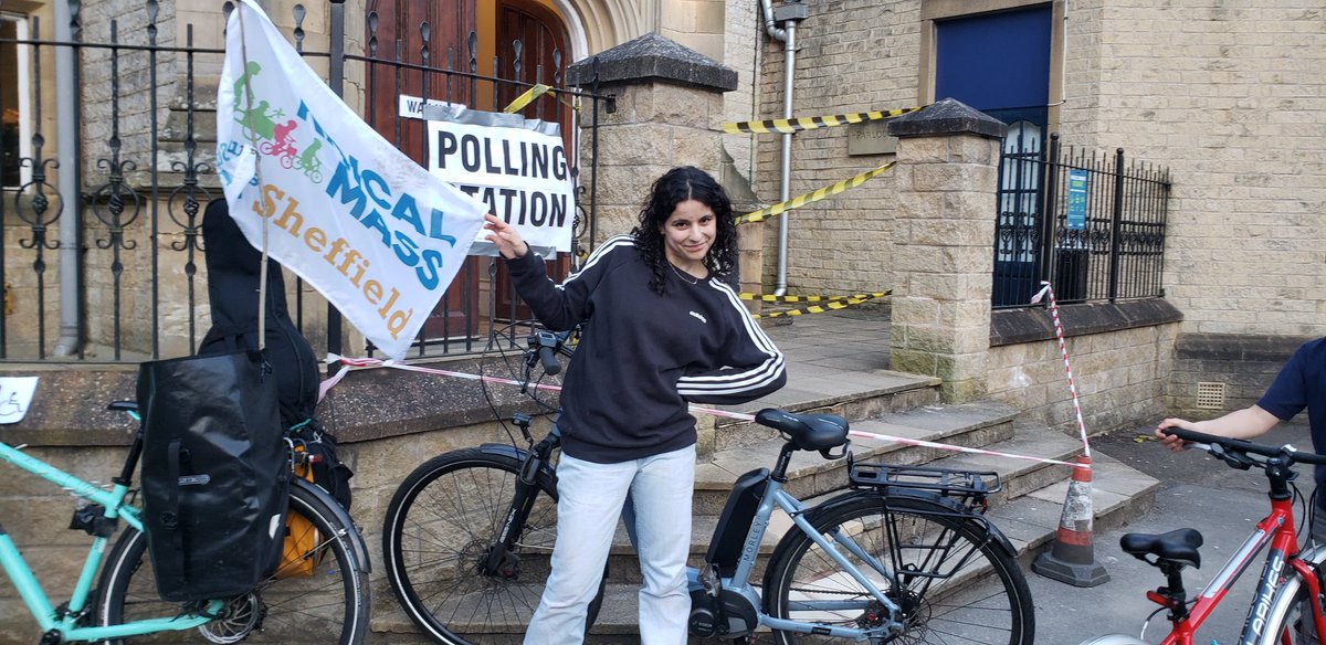 Faith (@sheffieldfaith) on Twitter photo Late to the party but #BikesAtPollingStations and teenage daughter home from uni just to vote. And a <a href="/SheffKidMass/">Kidical Mass Sheffield</a> flag because our vote is for safer active travel. Late to the party but #BikesAtPollingStations and teenage daughter home from uni just to vote. And a <a href="/SheffKidMass/">Kidical Mass Sheffield</a> flag because our vote is for safer active travel.