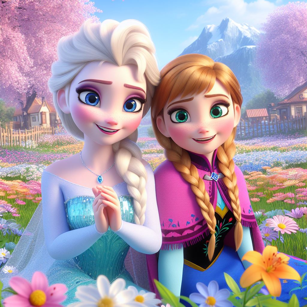 Elsa and Anna in a flower garden. #Disney #D24 #DisneyD24 #CelebrateDisney #EveryDayIsACelebration #Elsa #PrincessElsa #QueenElsa #Anna #PrincessAnna #QueenAnna #Arendelle #Frozen #Frozen2 #Frozen3 #Frozen4 #TheArendelleSisters