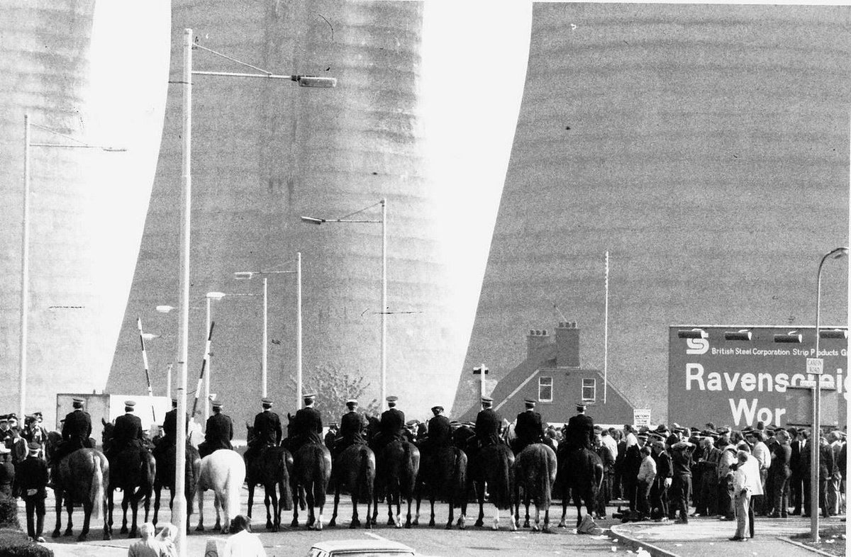 #OnThisDay 1984. Convoys of coal lorries pass through picket lines at the Ravenscraig steel works.