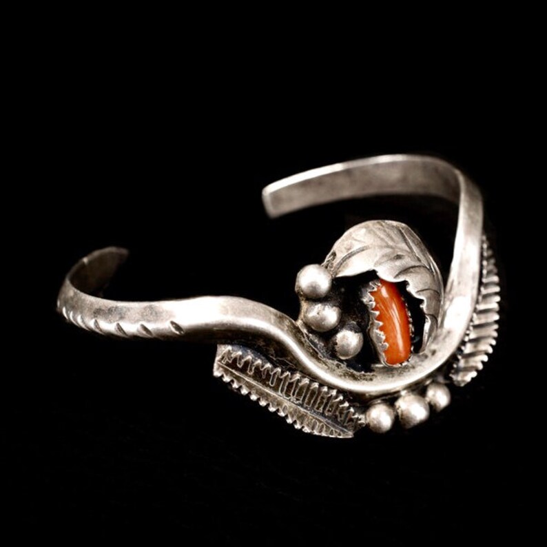 Vintage Native American Navajo Coral Sterling Silver Cuff Bracelet by Richard Yazzie farriderwest.etsy.com/listing/163774… Available at Far-Rider-West.com #nativeamerican #indianjewelry #coral #cuffbracelet #silverbracelet #silvercuff #western #navajojewelry #sterlingsilvercuff