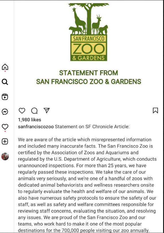 As I gear-up for my wknd #sfzoo blog posts, Im wondering if San Francisco Zoo @sfzoo, has responded to Chronicle reporter @taraduggan  request for their defense in what they think was specifically, '..misrepresented information and.. inaccurate facts.' ... iamnotananteater.blogspot.com/2024/05/sfzoo-…