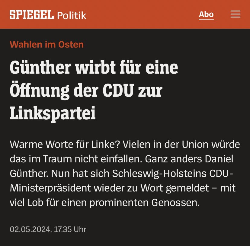 Günther im Interview: „die Distanz zwischen CDU und Linkspartei ist extrem groß, ohne Zweifel, und ich würde keine Koalition mit der Linken anstreben.“ Was macht der Spiegel daraus? Und ich falle auf das billige Framing rein.
