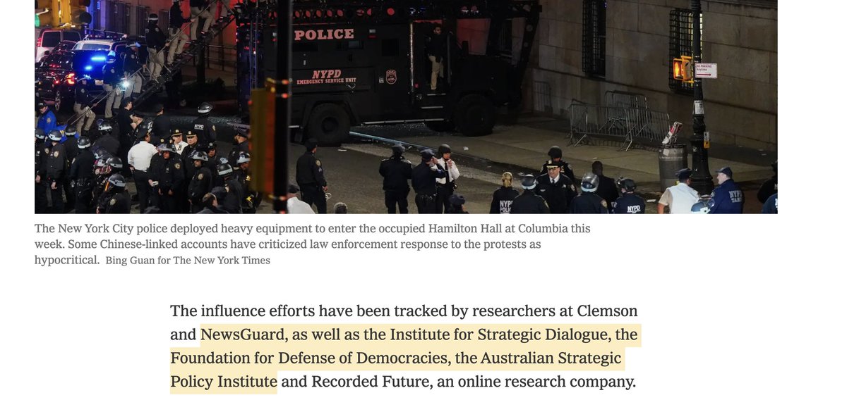 NYT headline: 'Campus Protests Give Russia, China and Iran Fuel to Exploit U.S. Divide' To support their argument that these foreign states have 'seized' on Gaza solidarity campus protests to 'stoke tensions within the United States', NYT's @stevenleemyers and @tiffkhsu cite…