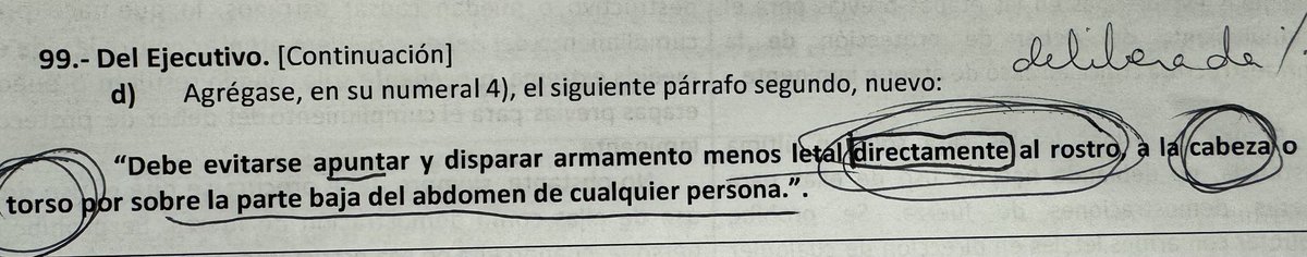 REGLAS DE USO DE LA FUERZA. La oposición vota rechazar: 1.Prohibir a uniformados actos de tortura y otros tratos crueles, inhumanos o degradantes. 2.Prohibición de usar la fuerza contra personas detenidas. 3.Evitar disparar armas no letales al rostro. ¿Nostalgia de la dictadura?