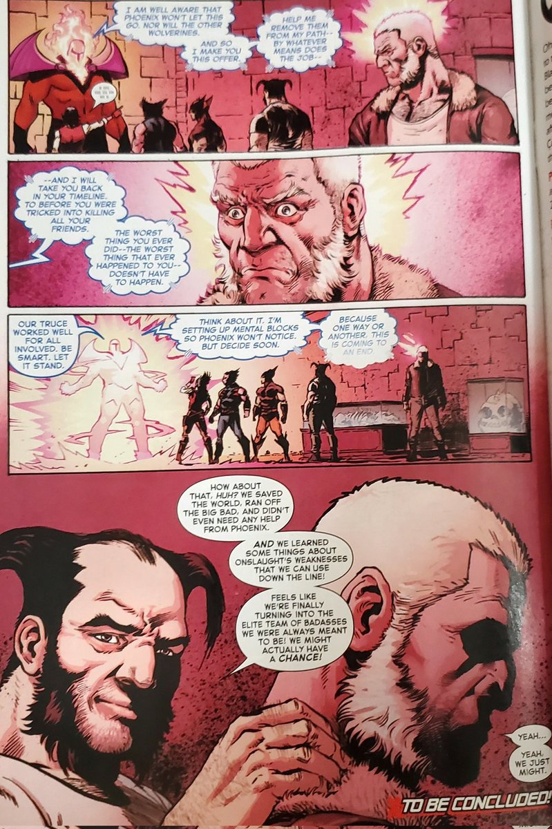 We get information on Jane Howlett. Onslaught needs the teams help because his spell made people with cancer and worse live forever. Selene, Dracula and Bloodstone are working together. To feed off the undying. After winning Onslaught offers Old Man Logan a deal to fix his world