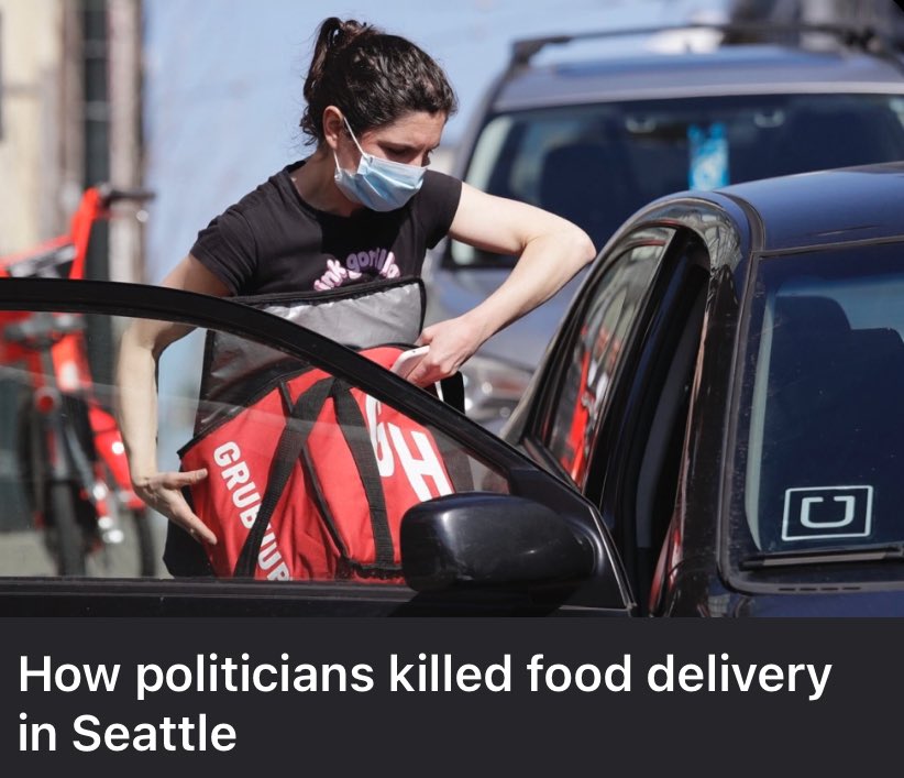 This is such a great example of how the Specter of Communism destroys people. The Seattle city council tried to pass a “living wage” law for delivery drivers, making their pay $26 an hour. So apps passed on additional fees to customers and people stopped ordering delivery, and…