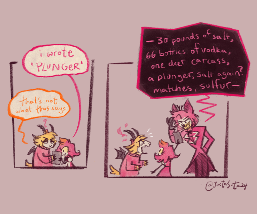JustaSuta's tweet photo. Since I drew some #hhoc s recently, I wanted to draw mine again. Yagabog again, getting into trouble AGAIN.
#hazbinhotel #HazbinHotelOC #HazbinHotelAlastor #hazbinalastor #hazbinhotelnifty #hazbinnifty #hellverseoc #hellaverse #helluvaoc #hellverse https://t.co/1Co2nDEOq5